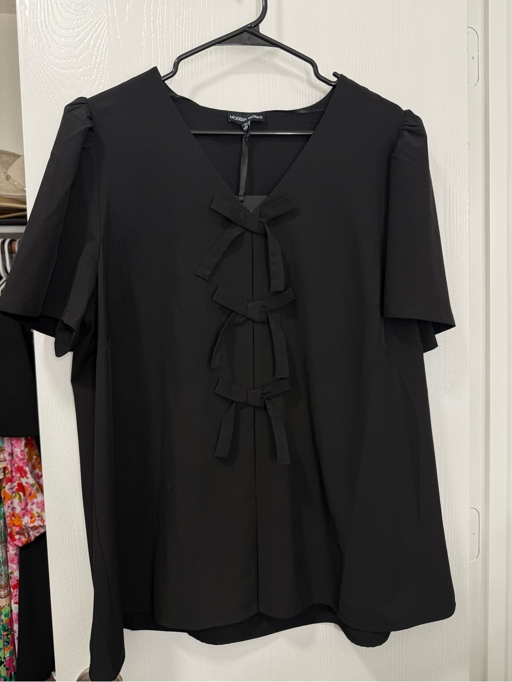 NWT MODERN WORKS black bow blouse